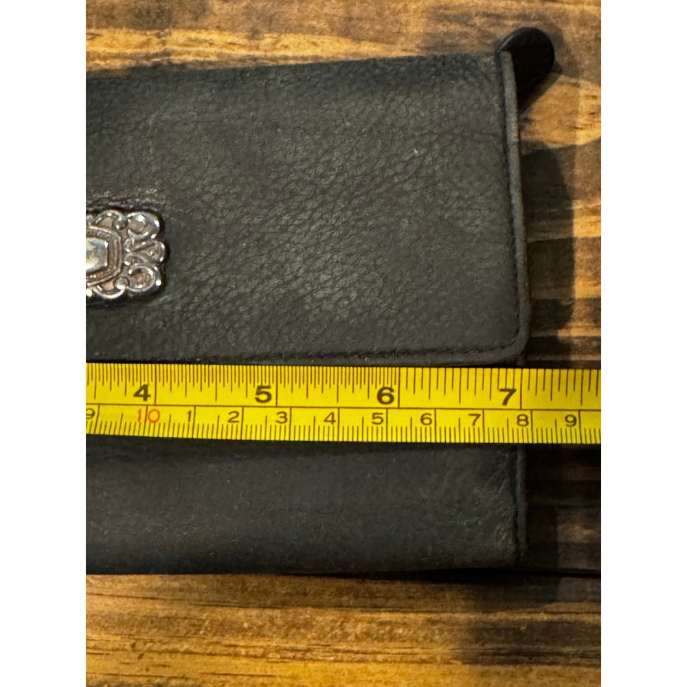 Fossil Black Leather Trifold Wallet Western Filigree Medallion Checkbook Clutch - Picture 3 of 6